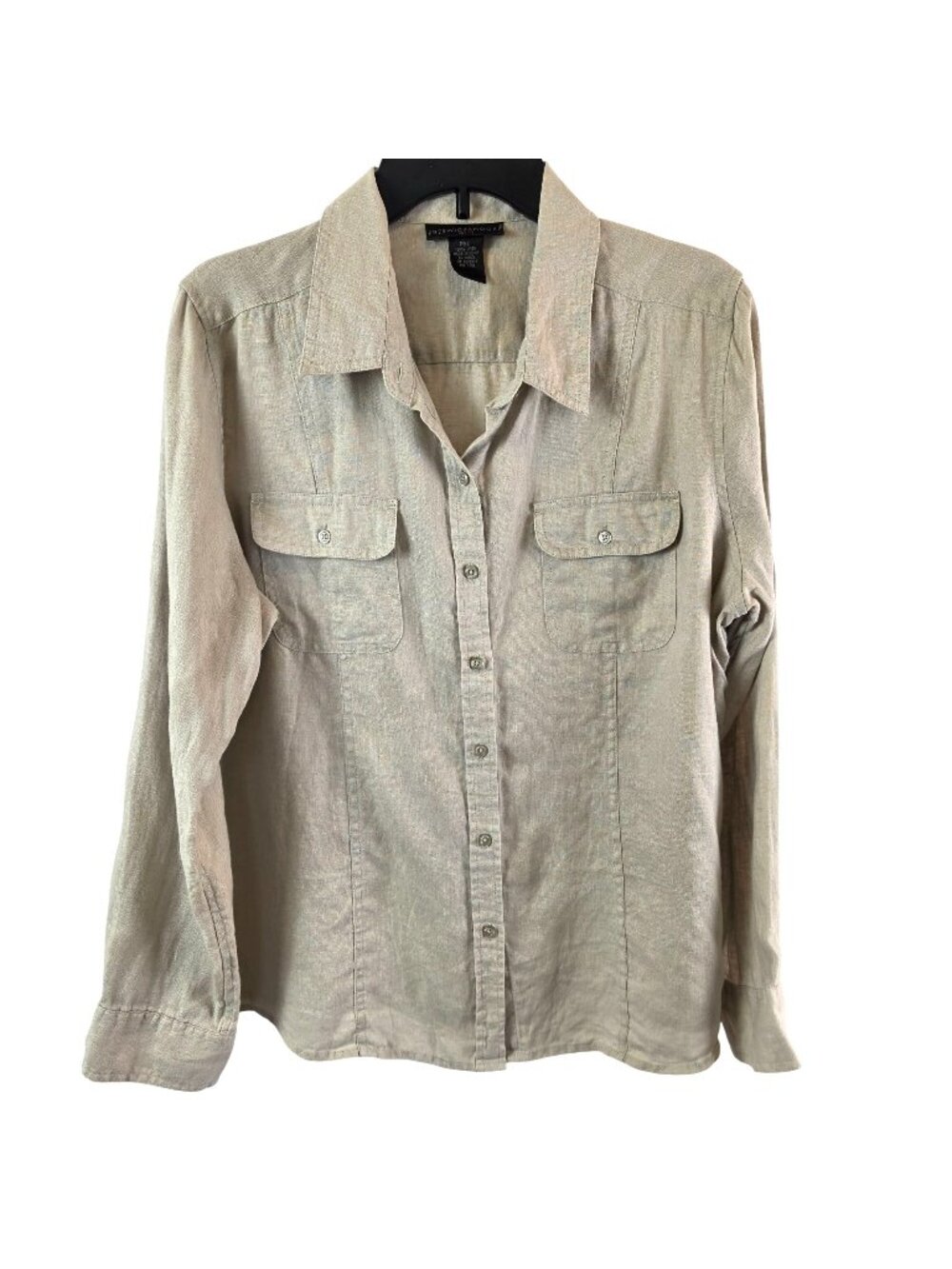 Preswick & Moore Shirt Women's PXL Petite 100% Linen Oatmeal Button Down Utility